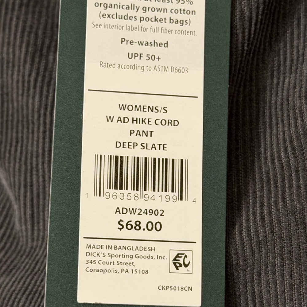Alpine Design Women's Gray Corduroy Hike Pants - Picture 2 of 3